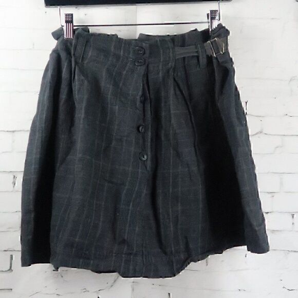 WRAP GREY & BLACK PLAID TRASH BAG STYLE MINI SKIRT SIZE 8 - Picture 1 of 9